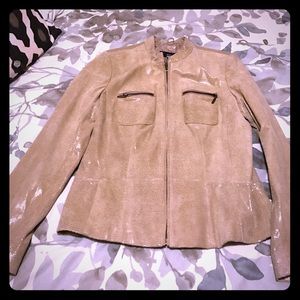 Alfani Women’s tan leather jacket. Zip up. Size M